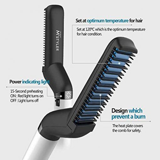 Hair & Beard Straightener Modelling Comb Ceramic-Iron Beard Comb - Image 3